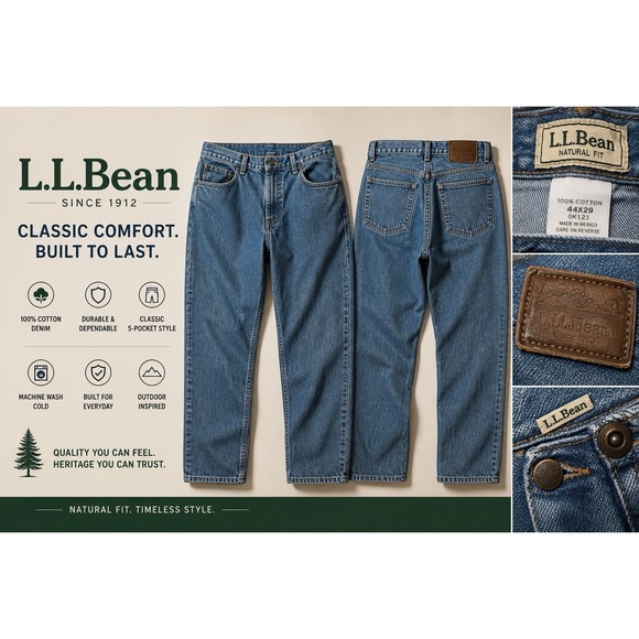 L.L. Bean Other - L.L. Bean Natural Fit Jeans 44x29 Men's Blue Denim Classic Straight Leg‎ Cotton